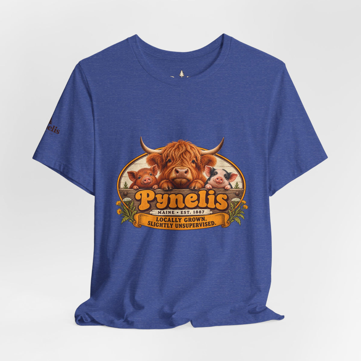 Highland Cow Farm T-Shirt — “Pynelis” Vintage Rustic Livestock Tee
