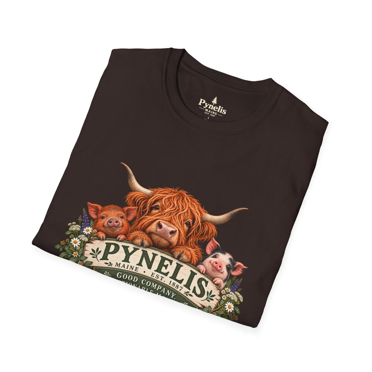 Highland Cow Family T-Shirt — "Pynelis" Floral Farm Animal Tee