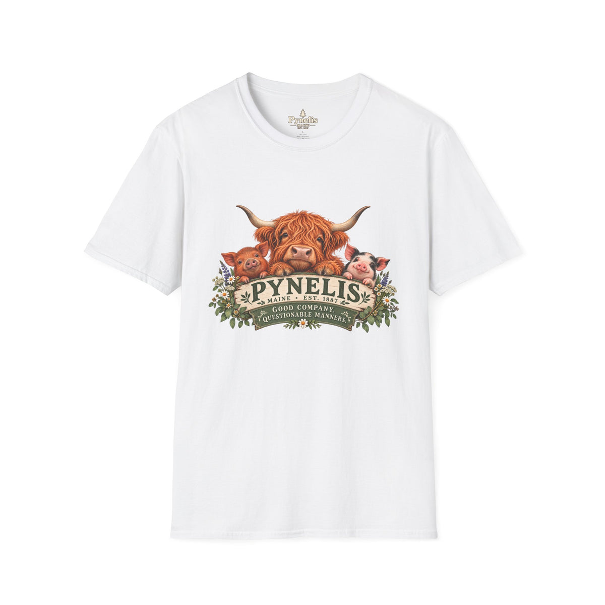 Highland Cow Family T-Shirt — "Pynelis" Floral Farm Animal Tee