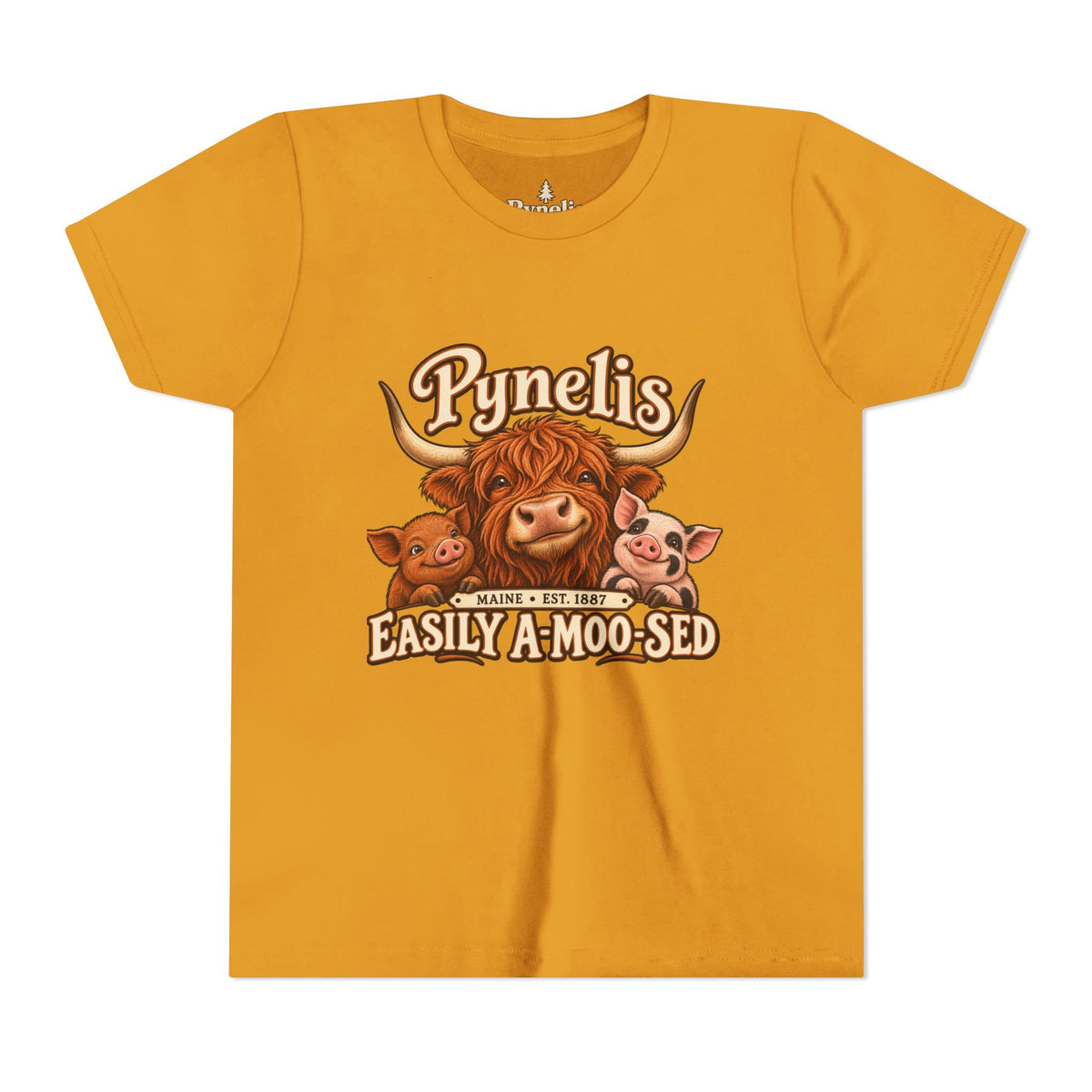 Youth Tee - "Pynelis Easily A-Moo-Sed" Funny Cow & Pig Farm Animal Shirt