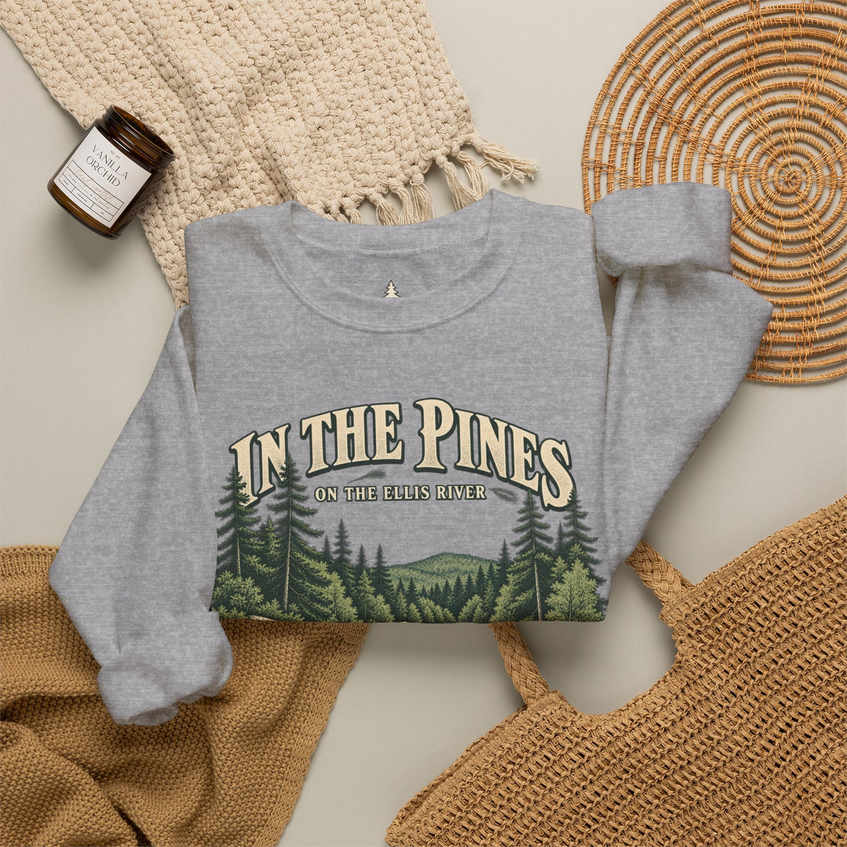 In The Pines Andover, ME Crewneck Sweatshirt — Scenic River Pine Forest Sweatshirt