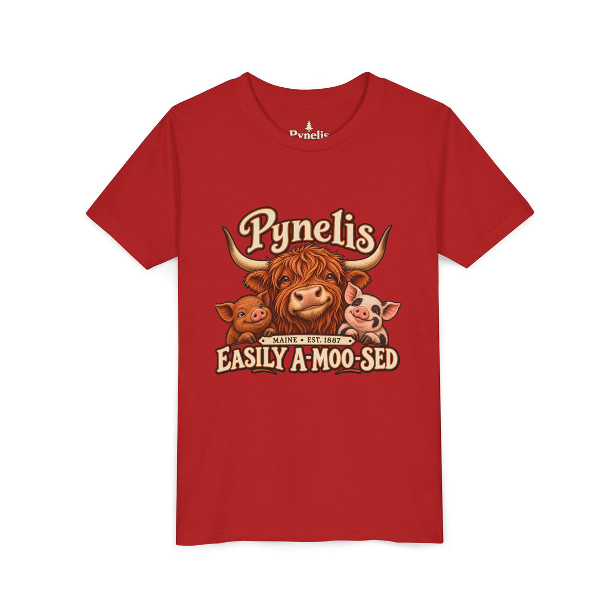 Youth Tee - "Pynelis Easily A-Moo-Sed" Funny Cow & Pig Farm Animal Shirt