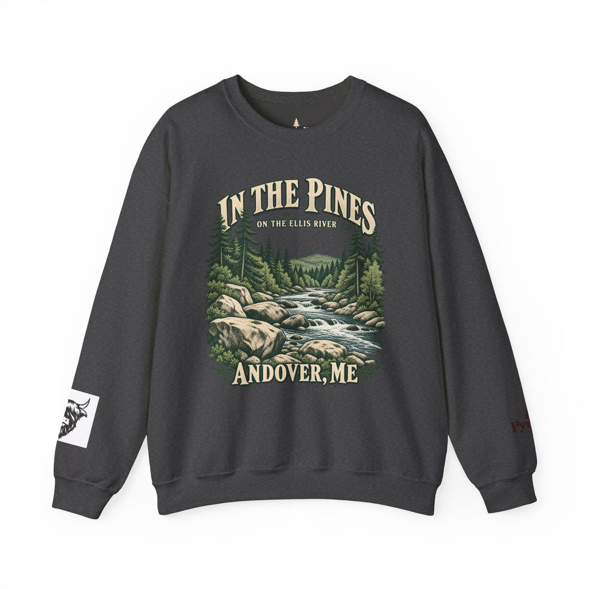 In The Pines Andover, ME Crewneck Sweatshirt — Scenic River Pine Forest Sweatshirt