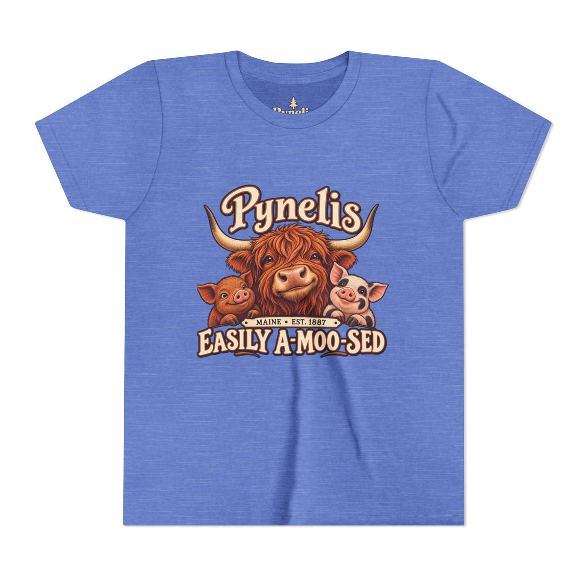 Youth Tee - "Pynelis Easily A-Moo-Sed" Funny Cow & Pig Farm Animal Shirt