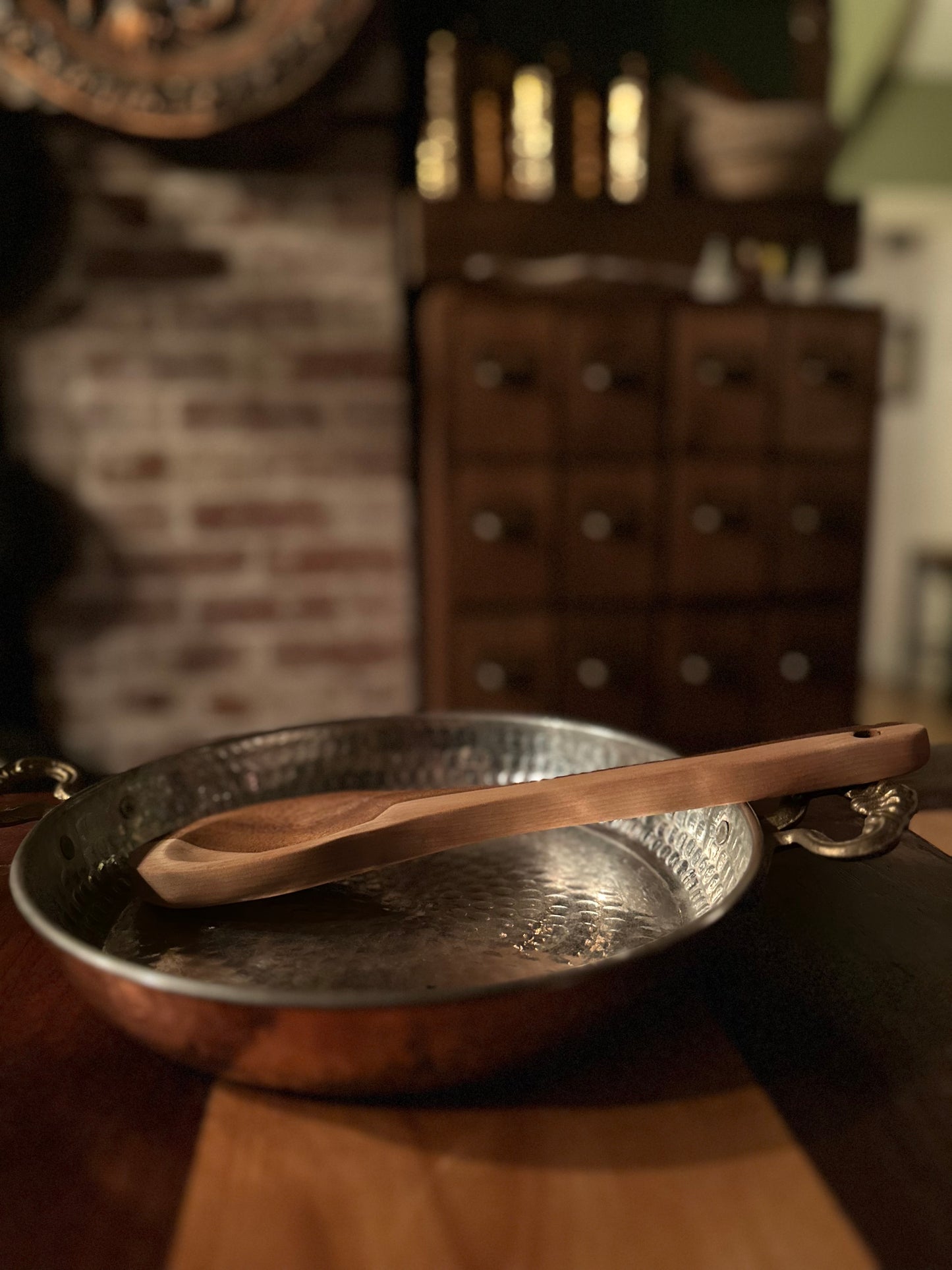 Maine Carved Half and Half Flame Birch and and African Walnut wide spoon