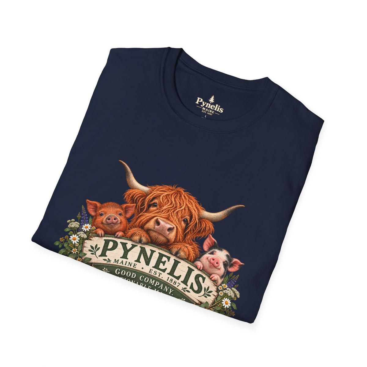 Highland Cow Family T-Shirt — "Pynelis" Floral Farm Animal Tee