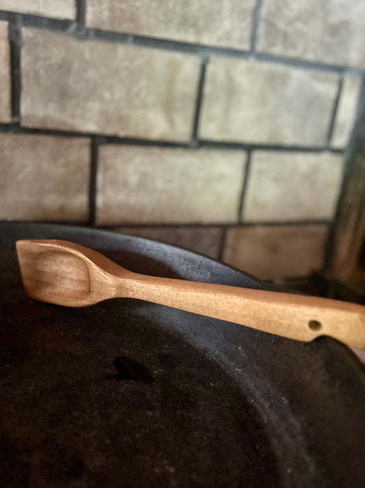 Notched African Walnut Hand-Carved Spatula