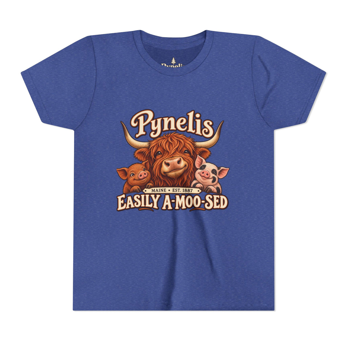 Youth Tee - "Pynelis Easily A-Moo-Sed" Funny Cow & Pig Farm Animal Shirt