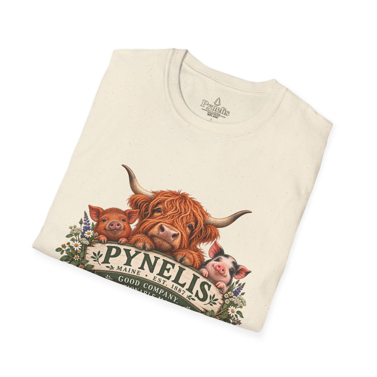 Highland Cow Family T-Shirt — "Pynelis" Floral Farm Animal Tee