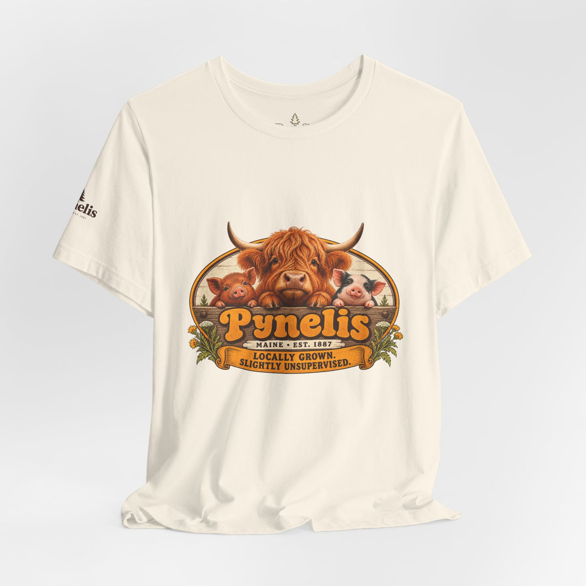 Highland Cow Farm T-Shirt — “Pynelis” Vintage Rustic Livestock Tee