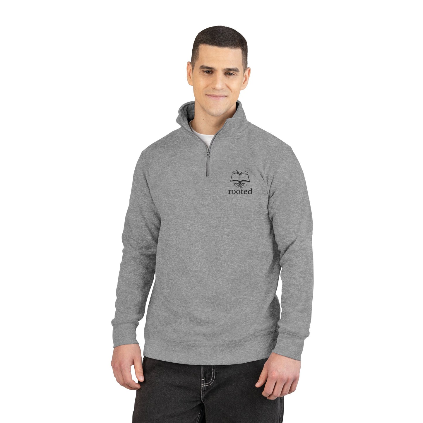 Rooted Tree Embroidered Fleece Pullover - Half-Zip Cozy Sweatshirt