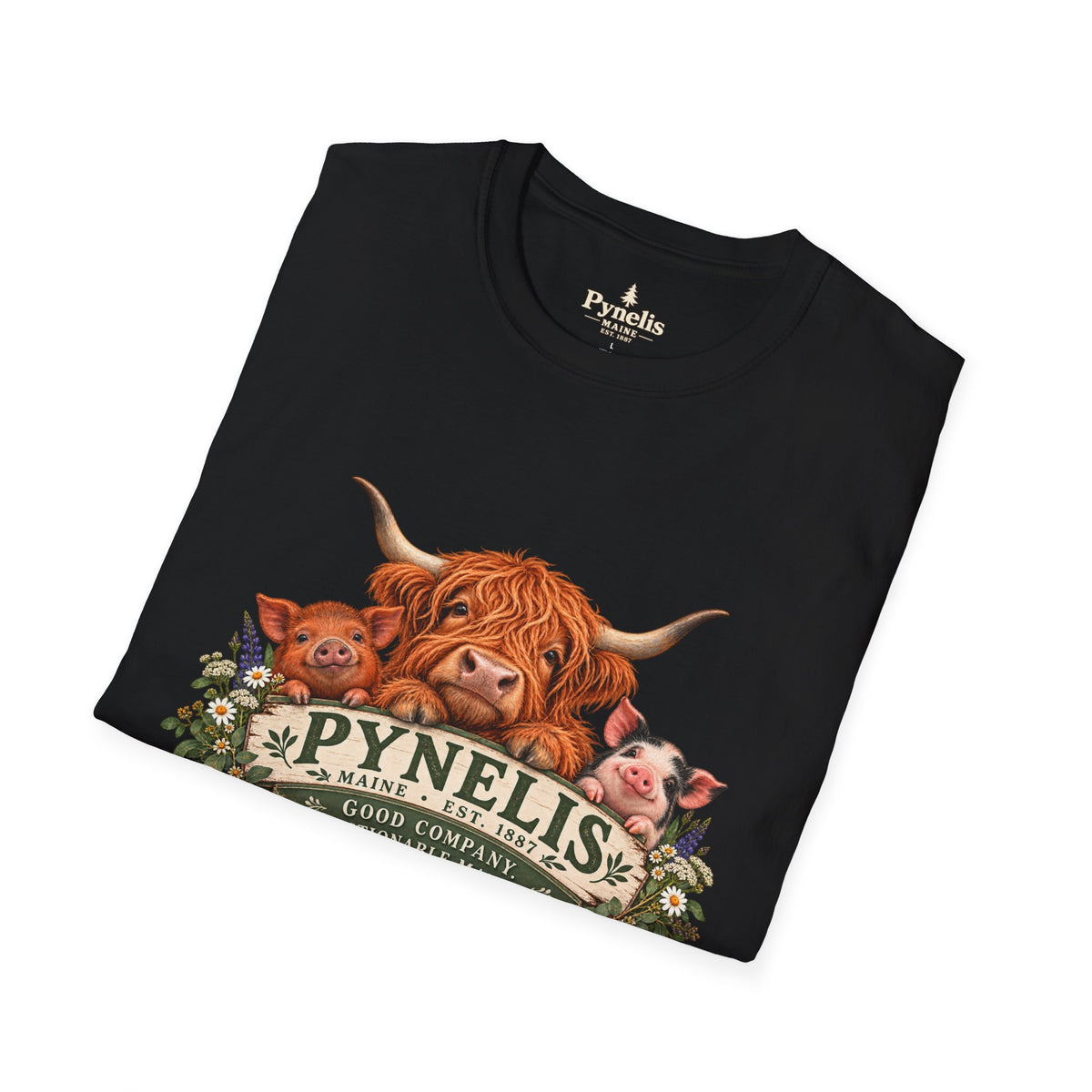 Highland Cow Family T-Shirt — "Pynelis" Floral Farm Animal Tee