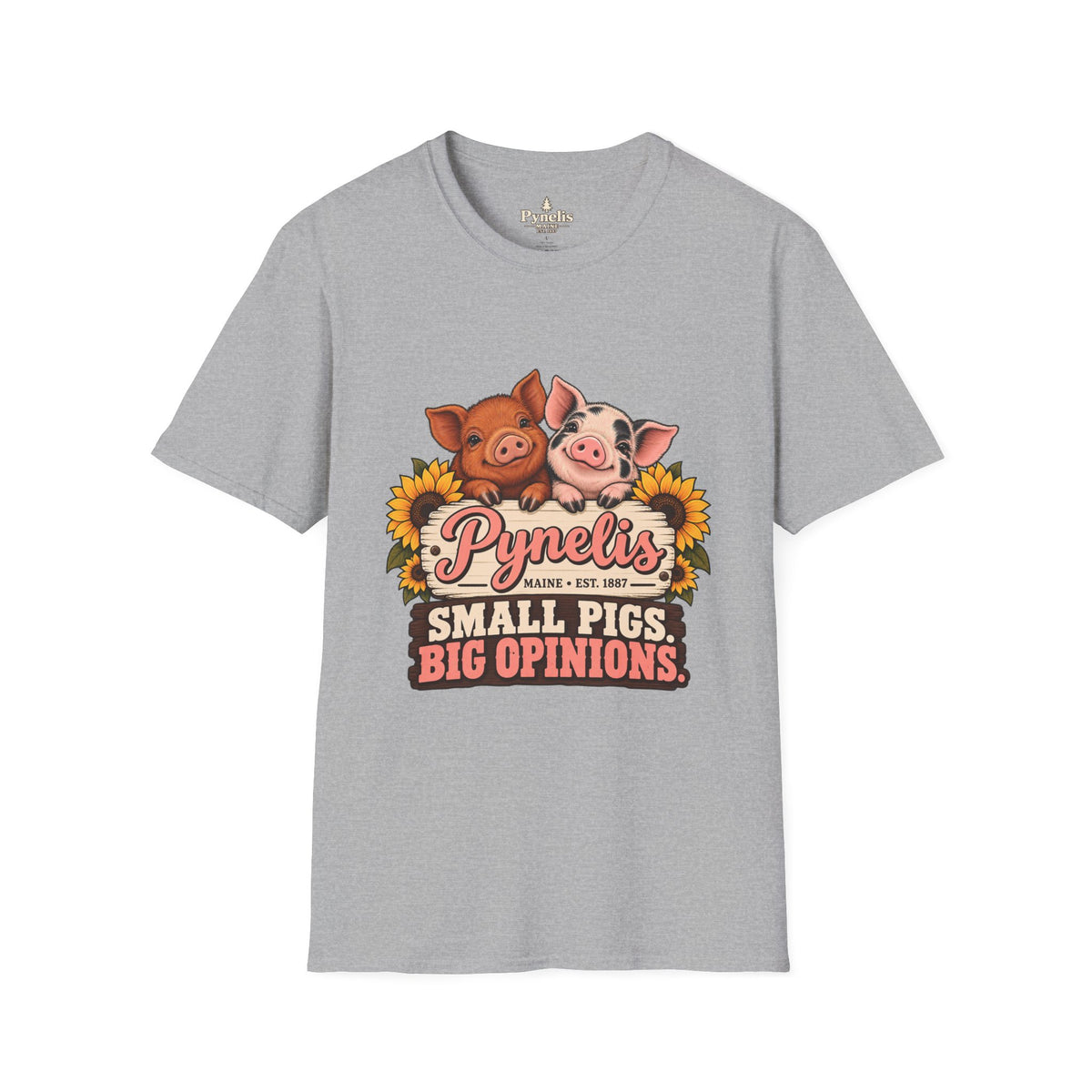 Small Pigs, Big Opinions T-Shirt — Cute Pig Cartoon Tee with Sunflowers