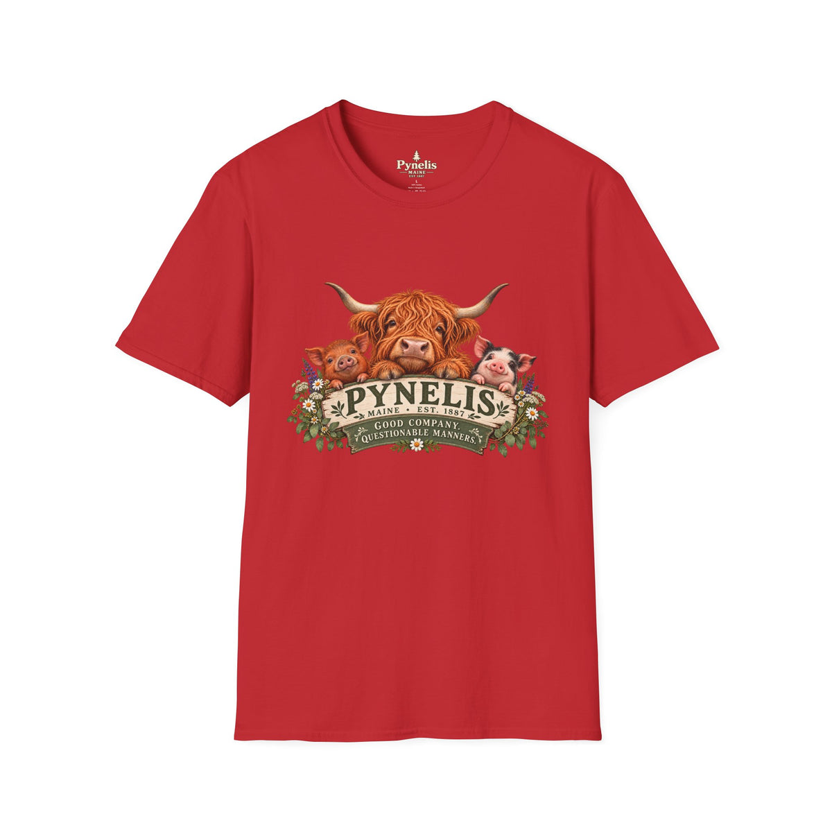 Highland Cow Family T-Shirt — "Pynelis" Floral Farm Animal Tee