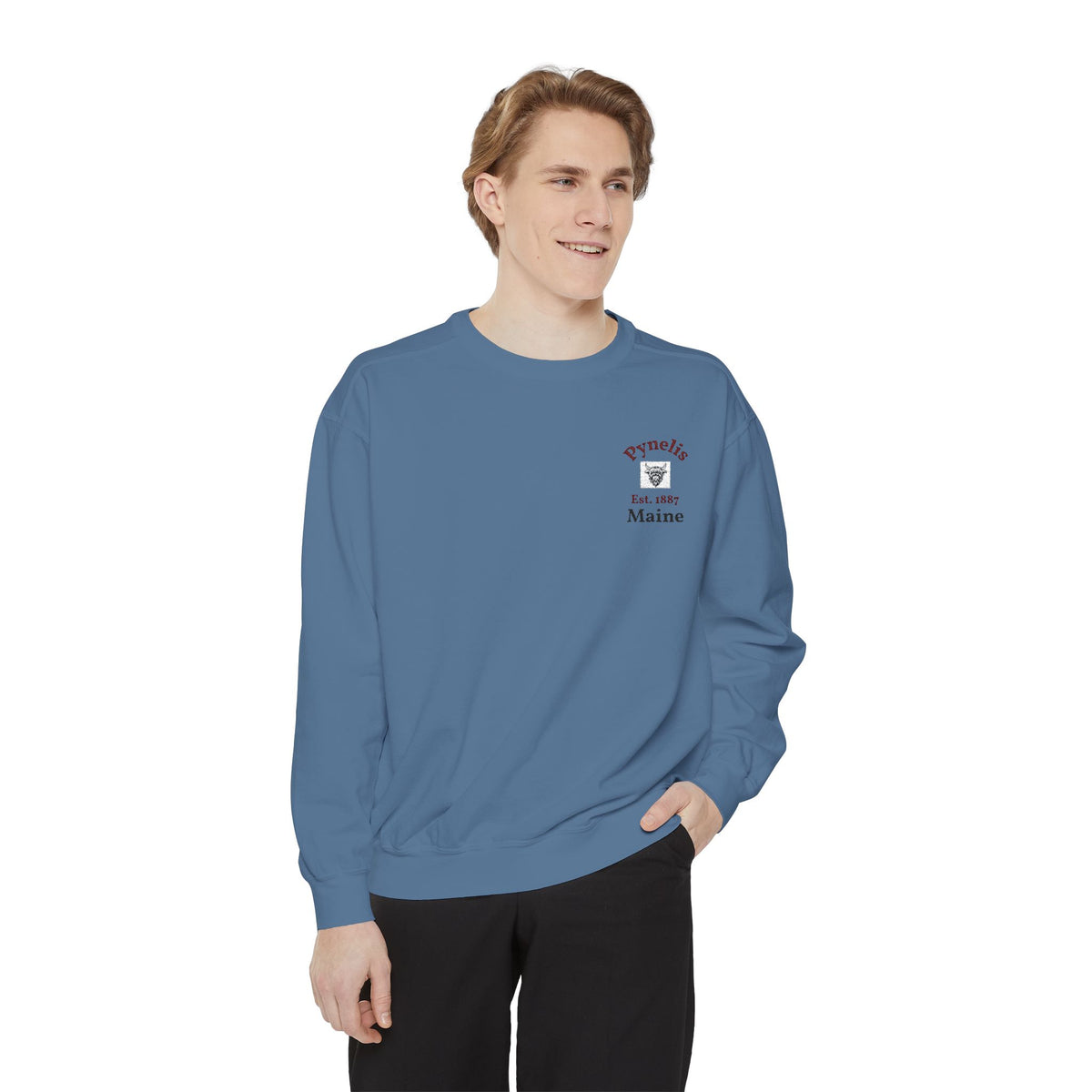 Crewneck Sweatshirt — Pynelis Maine Est 1887 Highland Graphic