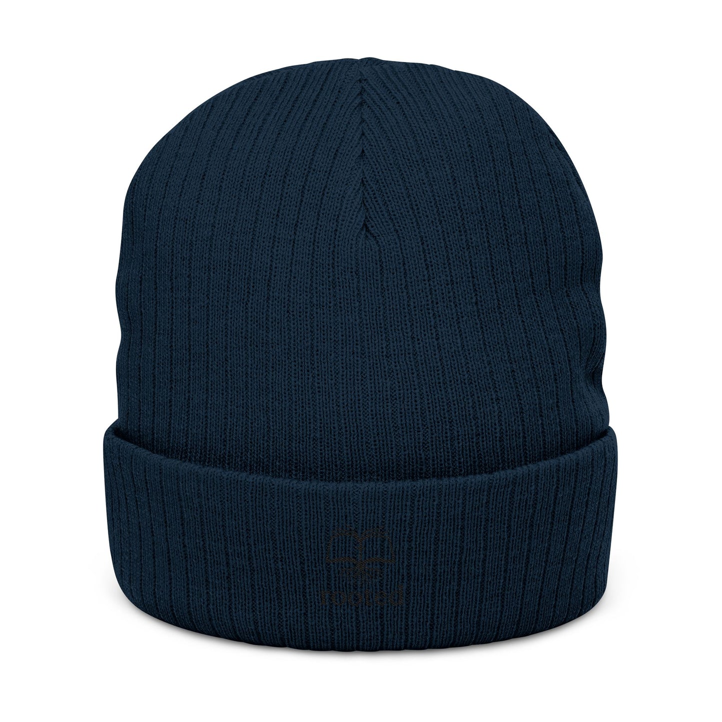 Rooted Ribbed Knit Beanie — Embroidered Tree Logo Winter Hat