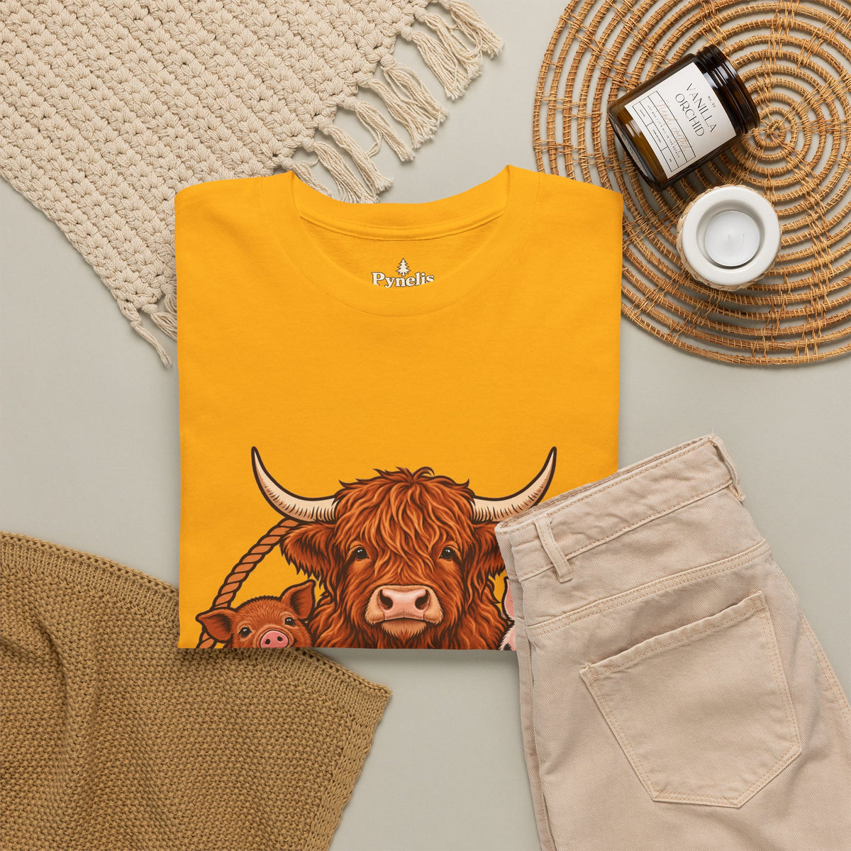 Highland Cow & Pig Farm Tee — Pynelis "Moo & Oink" Vintage Farm Logo T-Shirt