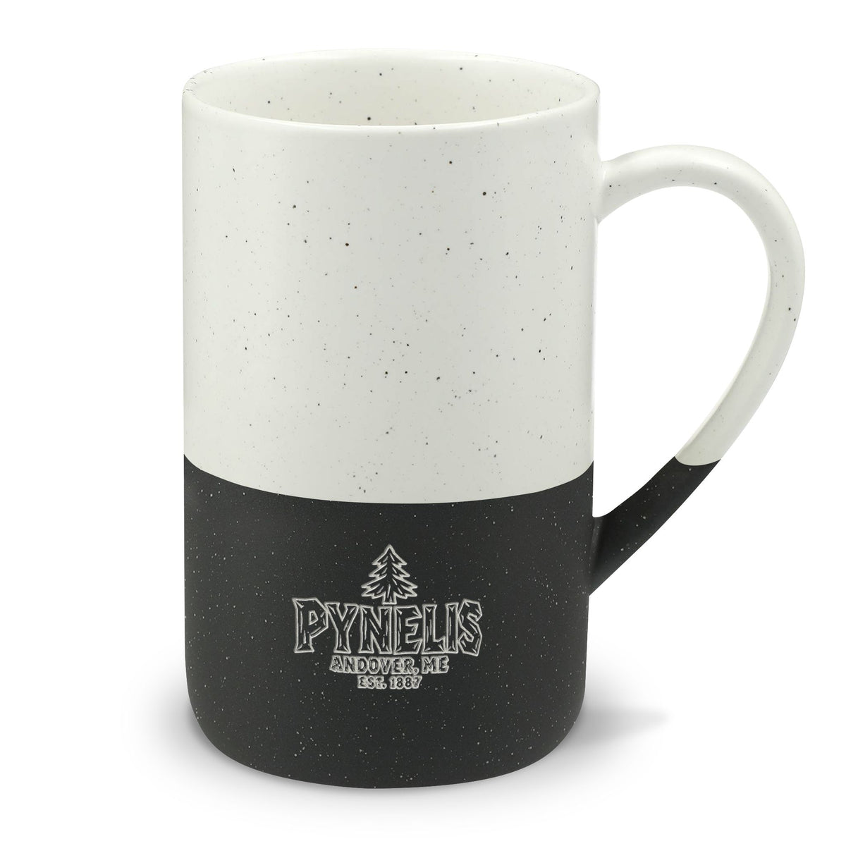 Pynelis Speckled Ceramic Engraved Mug — 13oz Rustic Coffee Cup with Tree