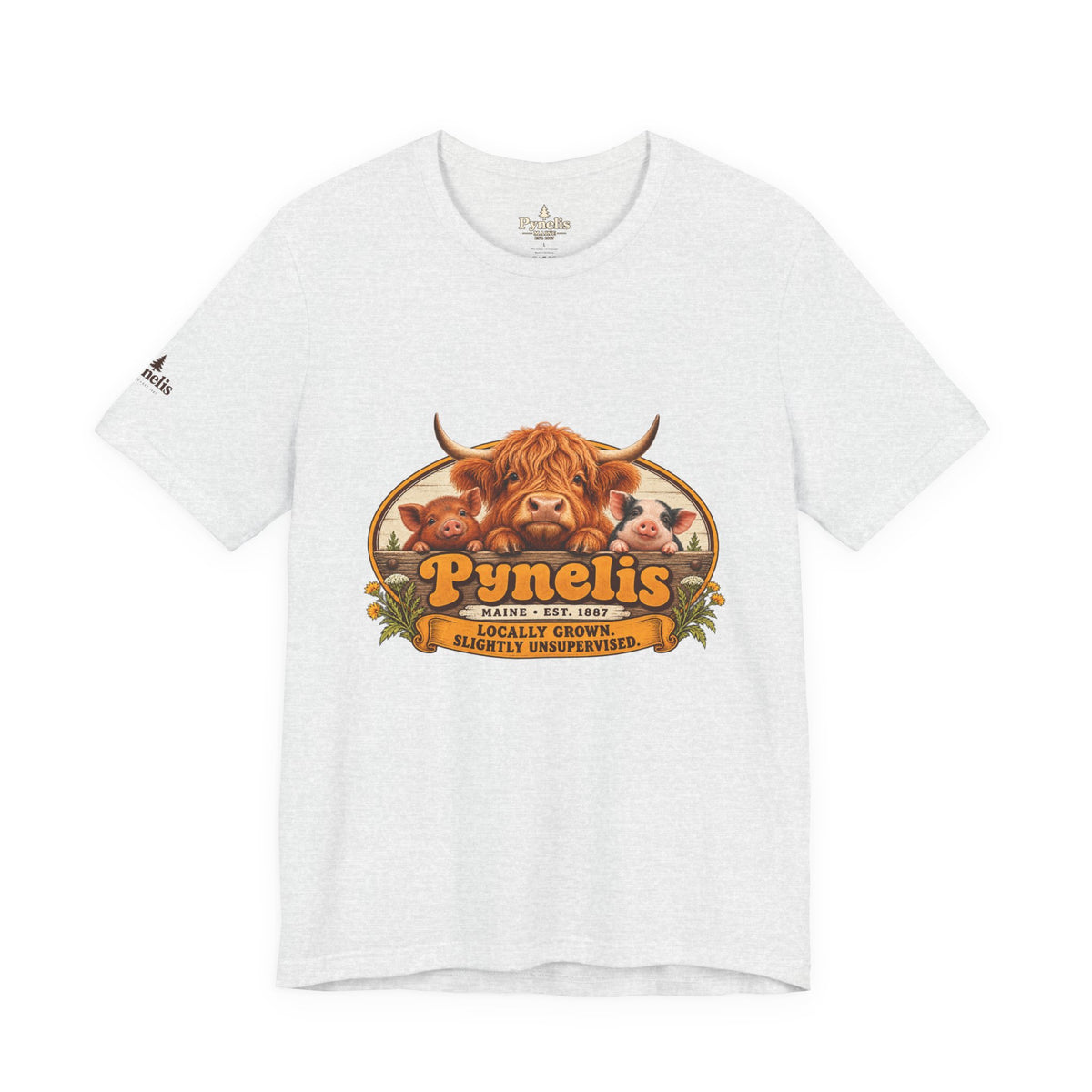 Highland Cow Farm T-Shirt — “Pynelis” Vintage Rustic Livestock Tee