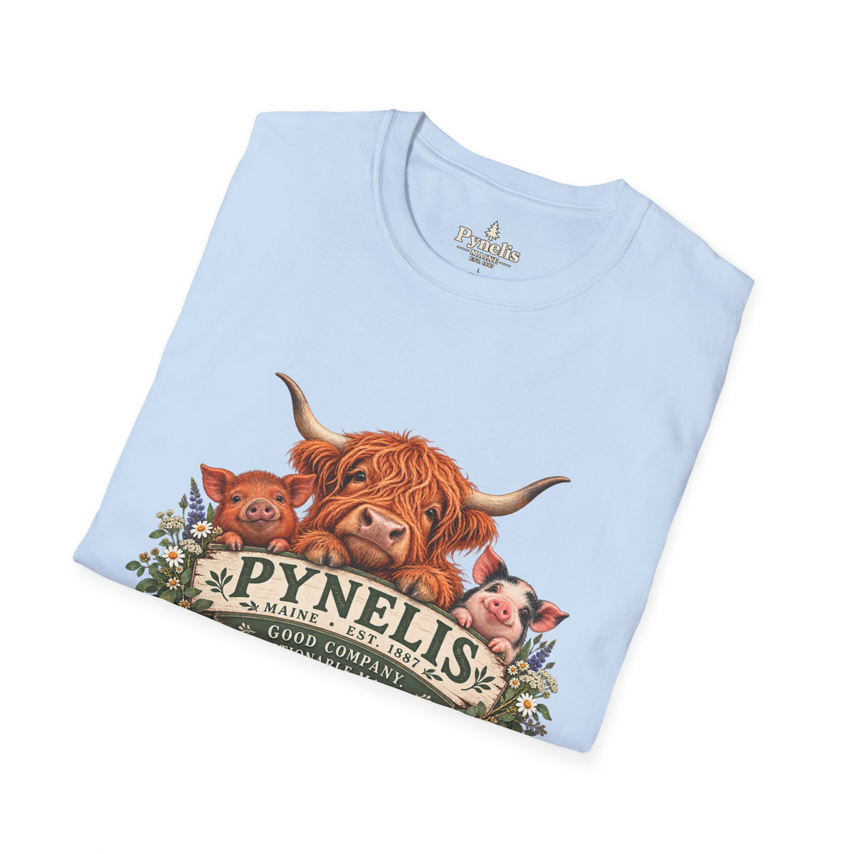 Highland Cow Family T-Shirt — "Pynelis" Floral Farm Animal Tee