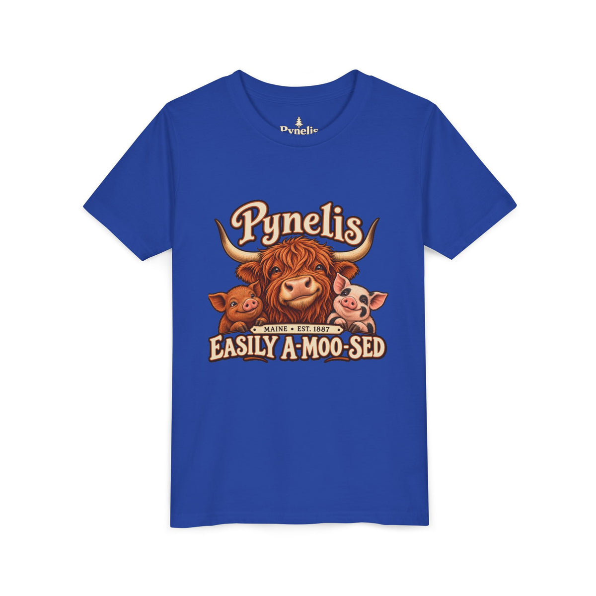 Youth Tee - "Pynelis Easily A-Moo-Sed" Funny Cow & Pig Farm Animal Shirt