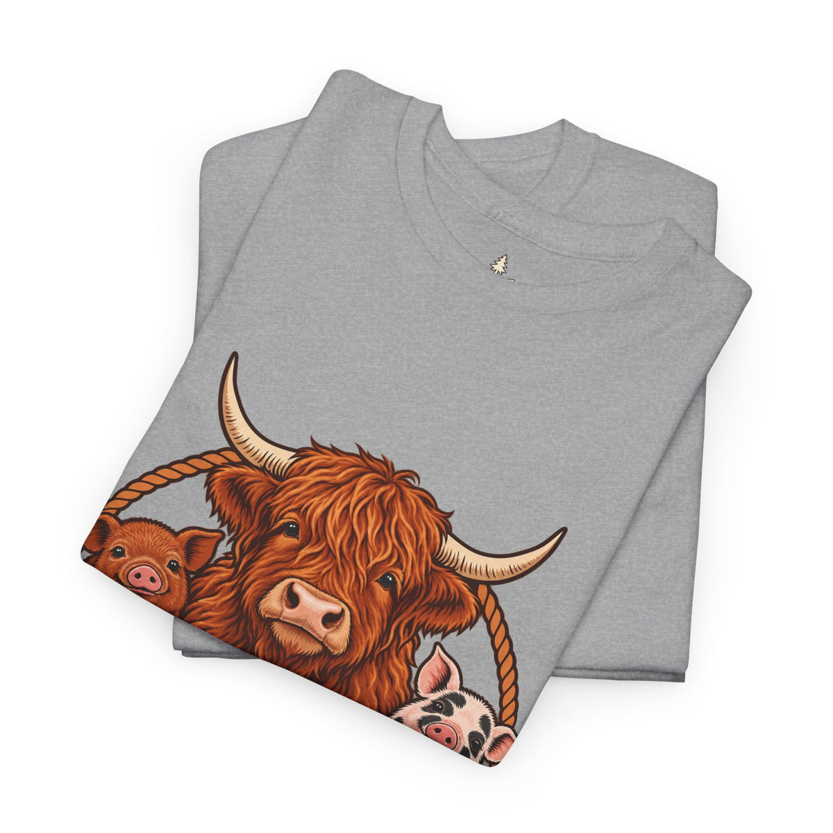 Highland Cow & Pig Farm Tee — Pynelis "Moo & Oink" Vintage Farm Logo T-Shirt