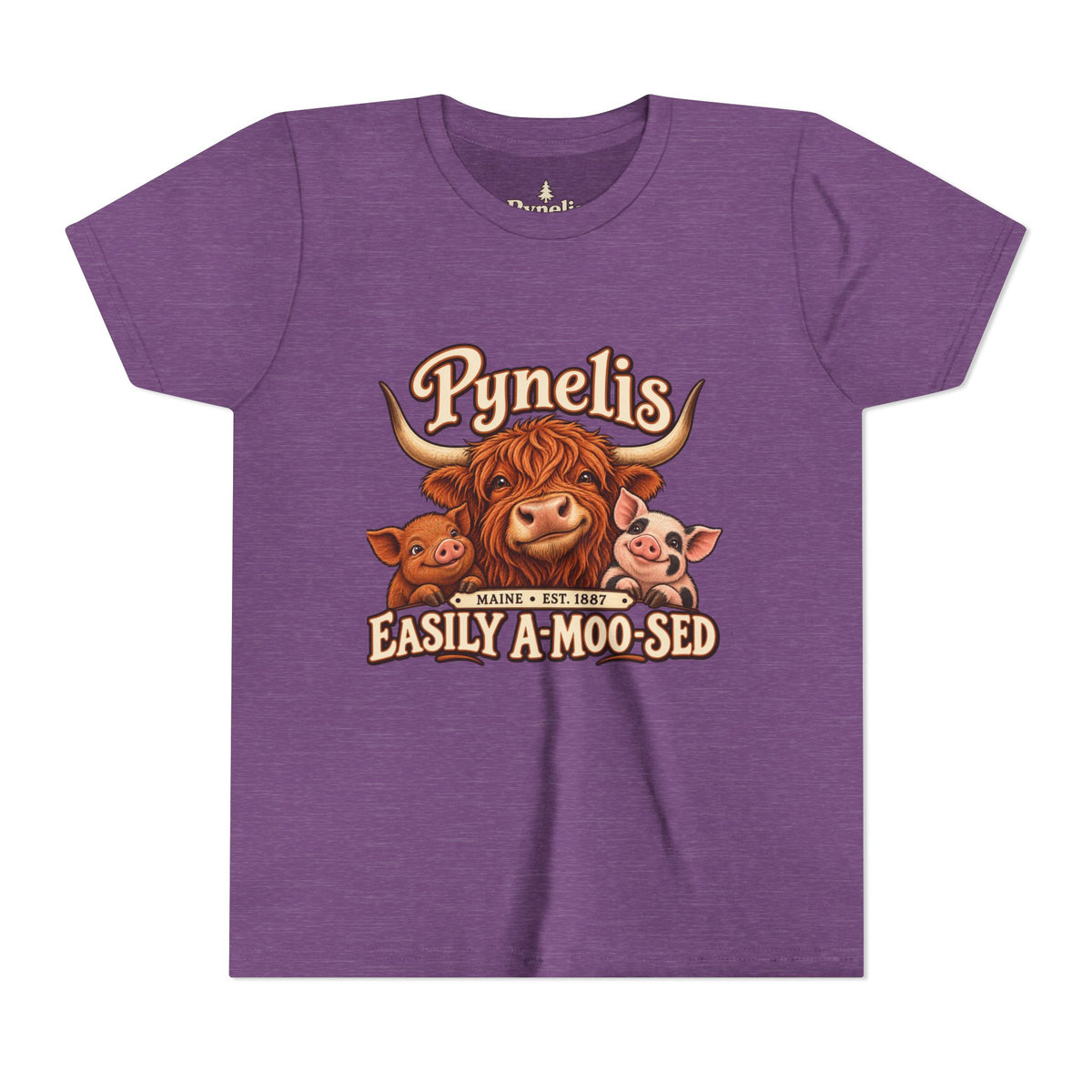 Youth Tee - "Pynelis Easily A-Moo-Sed" Funny Cow & Pig Farm Animal Shirt