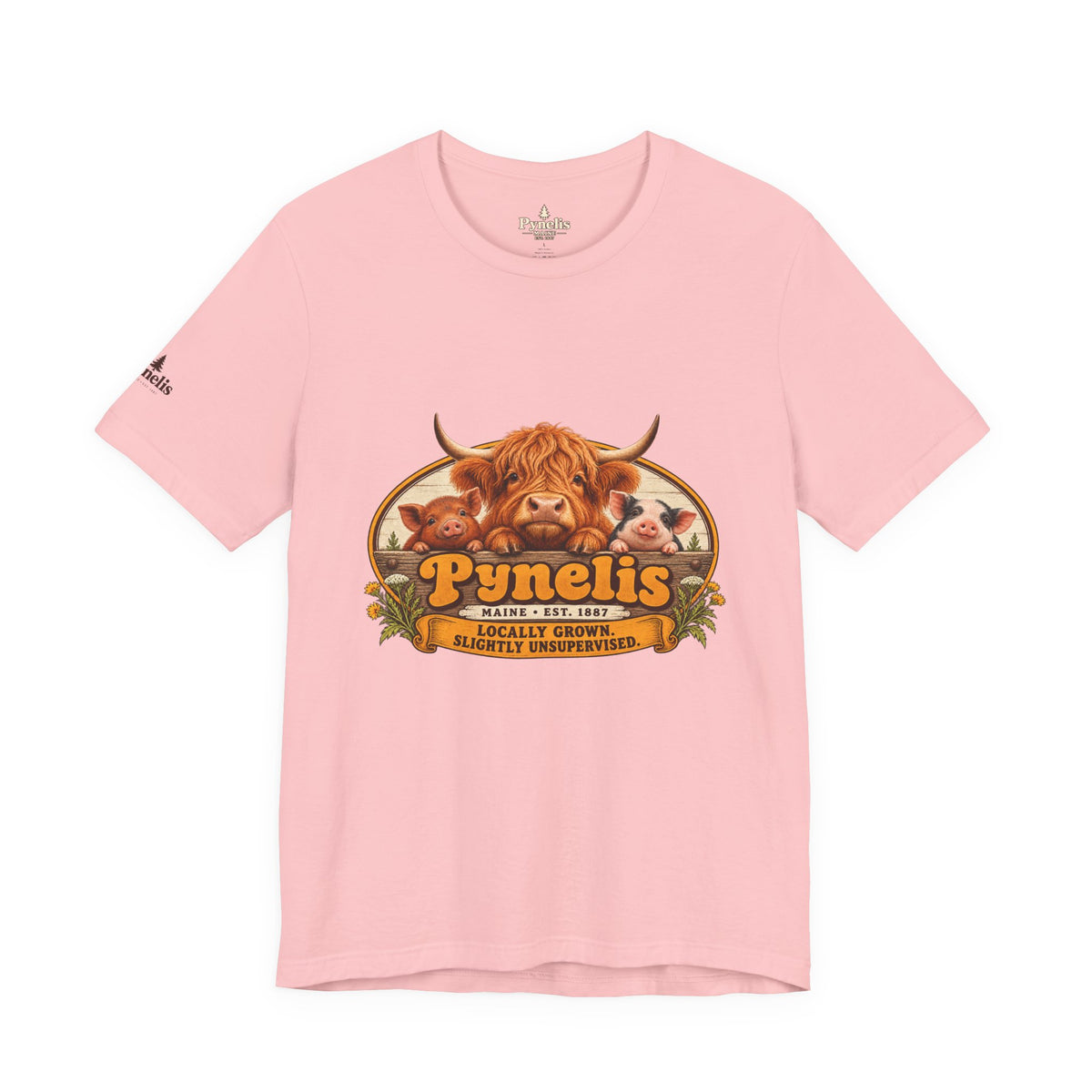 Highland Cow Farm T-Shirt — “Pynelis” Vintage Rustic Livestock Tee