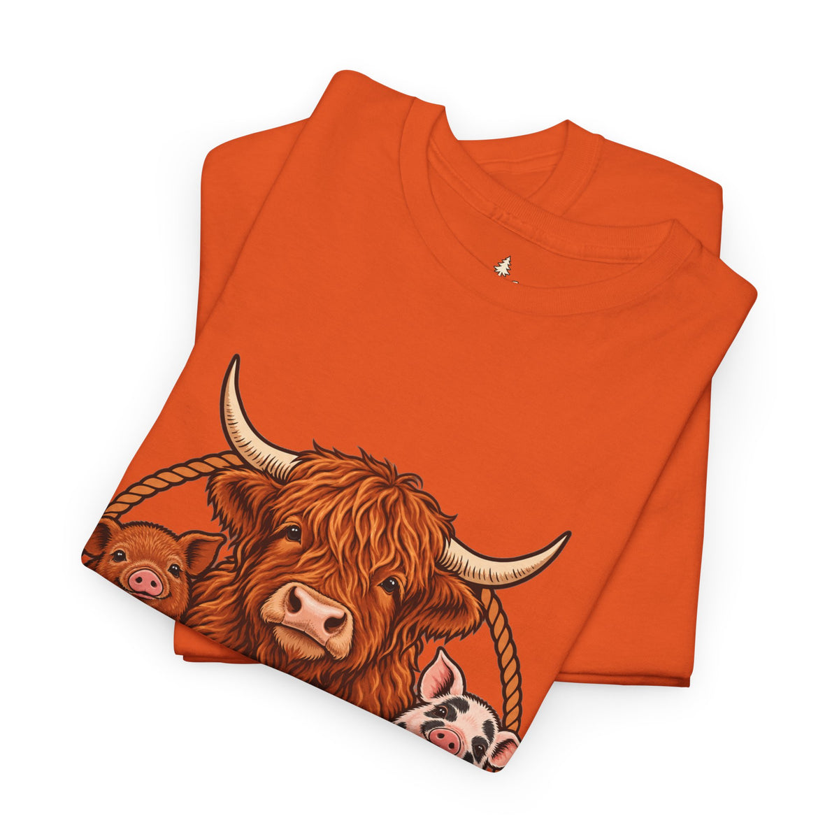 Highland Cow & Pig Farm Tee — Pynelis "Moo & Oink" Vintage Farm Logo T-Shirt