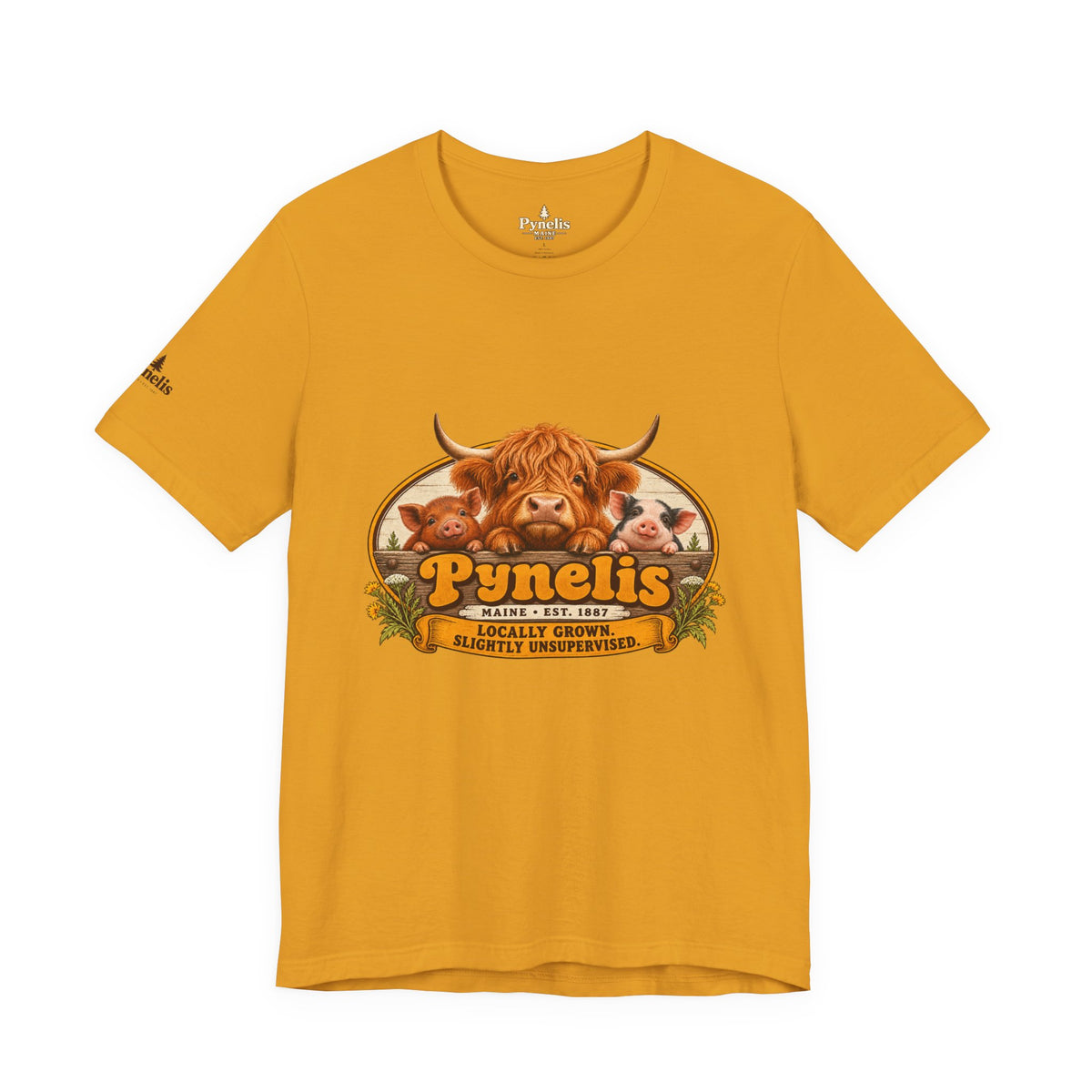 Highland Cow Farm T-Shirt — “Pynelis” Vintage Rustic Livestock Tee