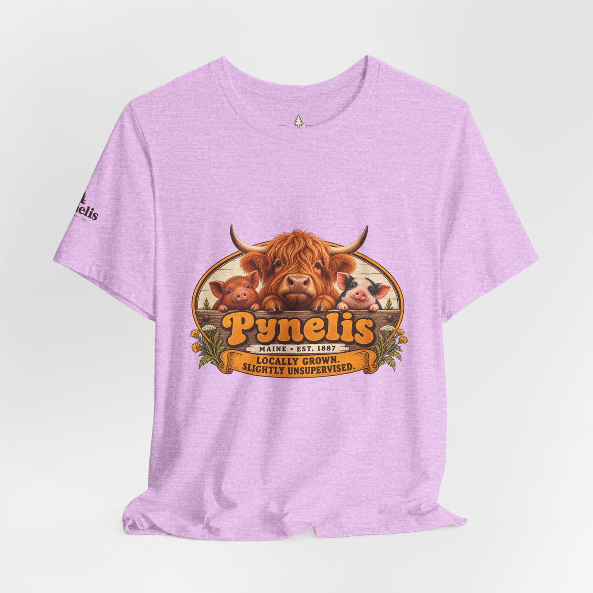 Highland Cow Farm T-Shirt — “Pynelis” Vintage Rustic Livestock Tee