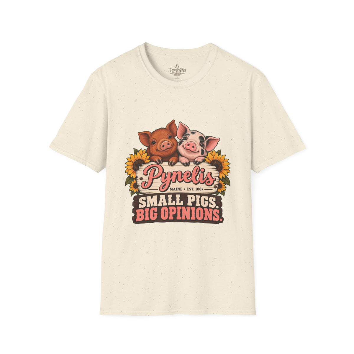 Small Pigs, Big Opinions T-Shirt — Cute Pig Cartoon Tee with Sunflowers