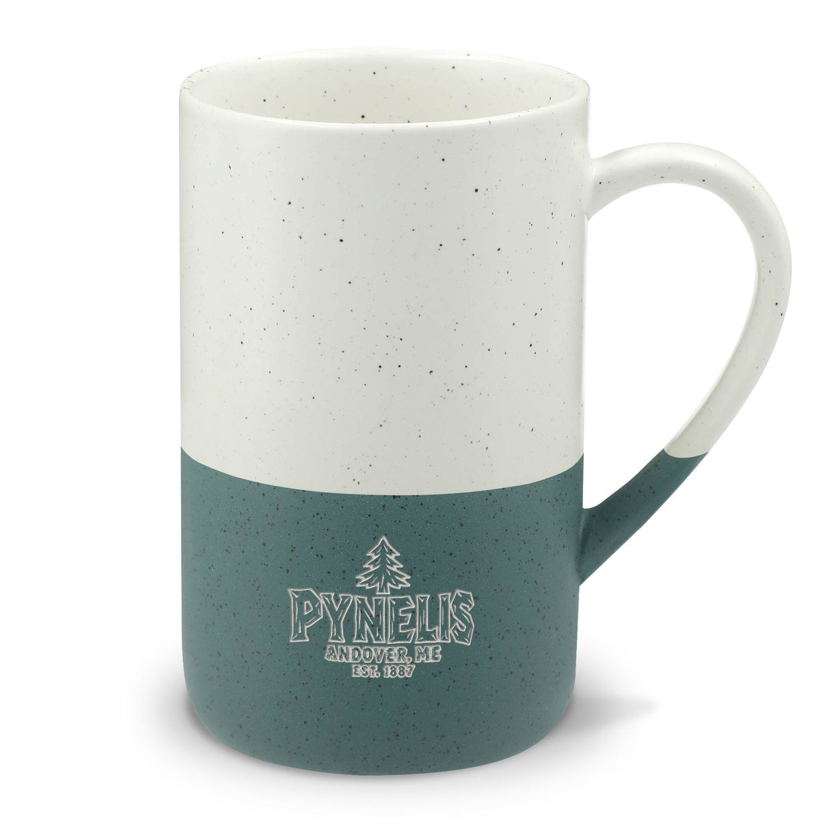 Pynelis Speckled Ceramic Engraved Mug — 13oz Rustic Coffee Cup with Tree