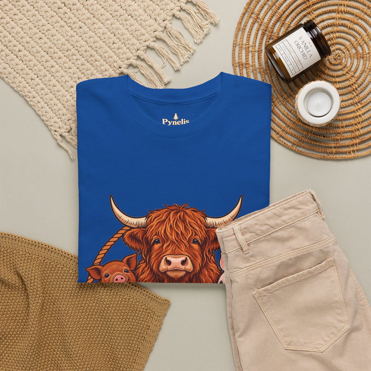 Highland Cow & Pig Farm Tee — Pynelis "Moo & Oink" Vintage Farm Logo T-Shirt