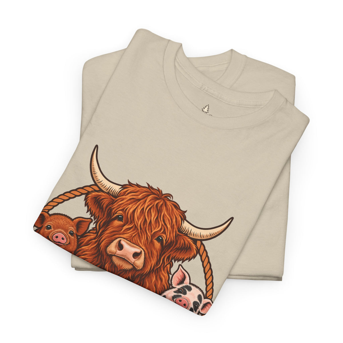 Highland Cow & Pig Farm Tee — Pynelis "Moo & Oink" Vintage Farm Logo T-Shirt