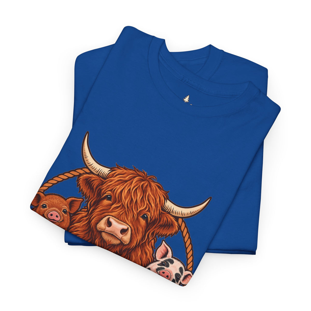 Highland Cow & Pig Farm Tee — Pynelis "Moo & Oink" Vintage Farm Logo T-Shirt