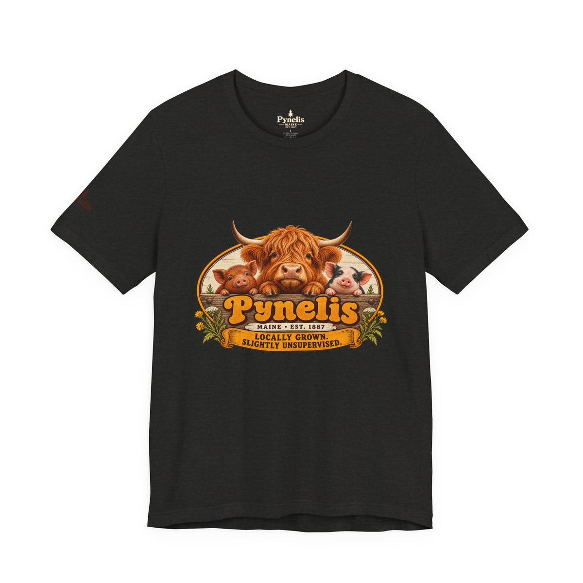 Highland Cow Farm T-Shirt — “Pynelis” Vintage Rustic Livestock Tee