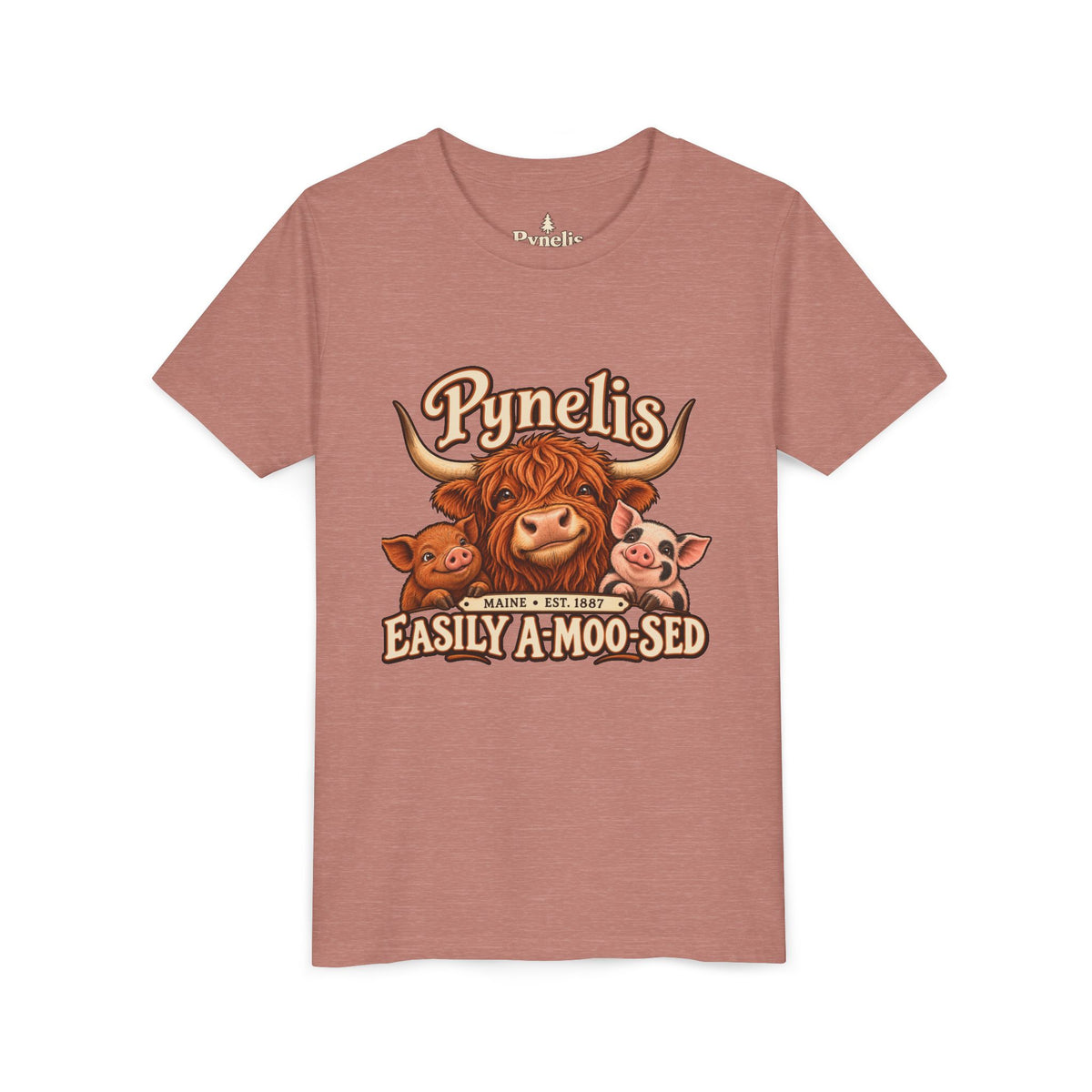 Youth Tee - "Pynelis Easily A-Moo-Sed" Funny Cow & Pig Farm Animal Shirt
