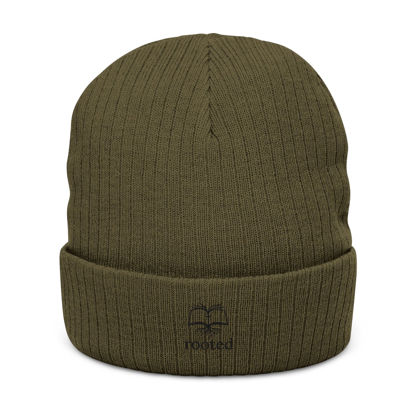 Rooted Ribbed Knit Beanie — Embroidered Tree Logo Winter Hat