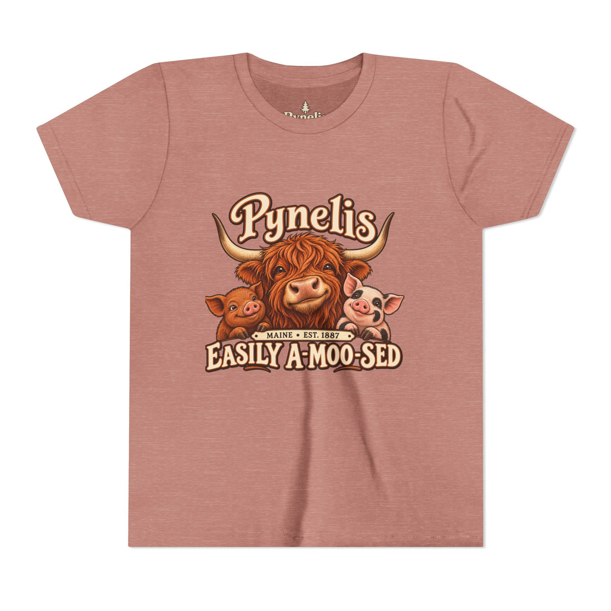 Youth Tee - "Pynelis Easily A-Moo-Sed" Funny Cow & Pig Farm Animal Shirt
