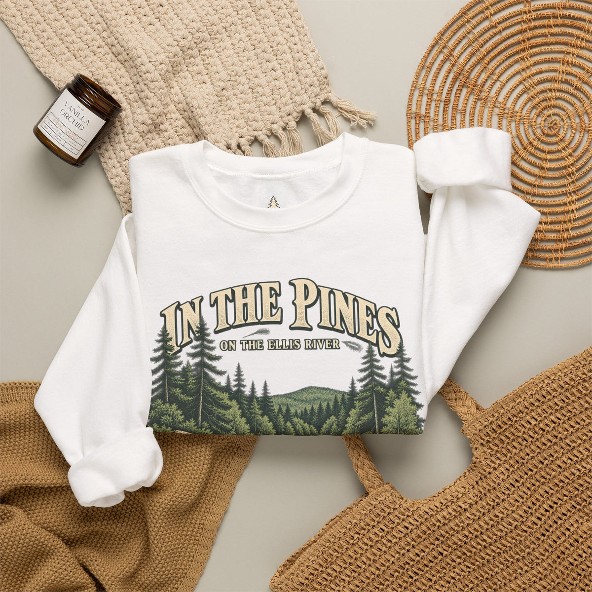 In The Pines Andover, ME Crewneck Sweatshirt — Scenic River Pine Forest Sweatshirt