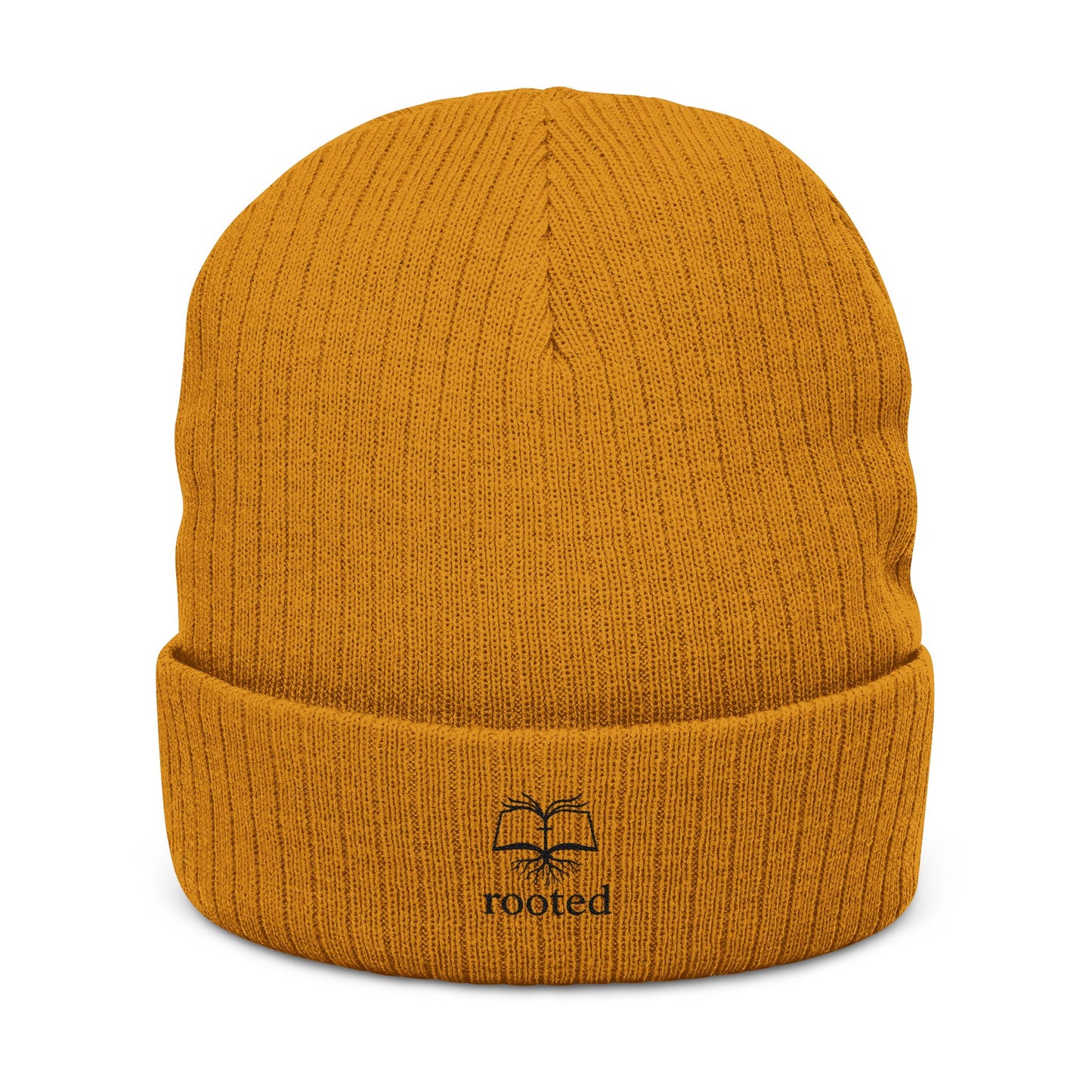 Rooted Ribbed Knit Beanie — Embroidered Tree Logo Winter Hat