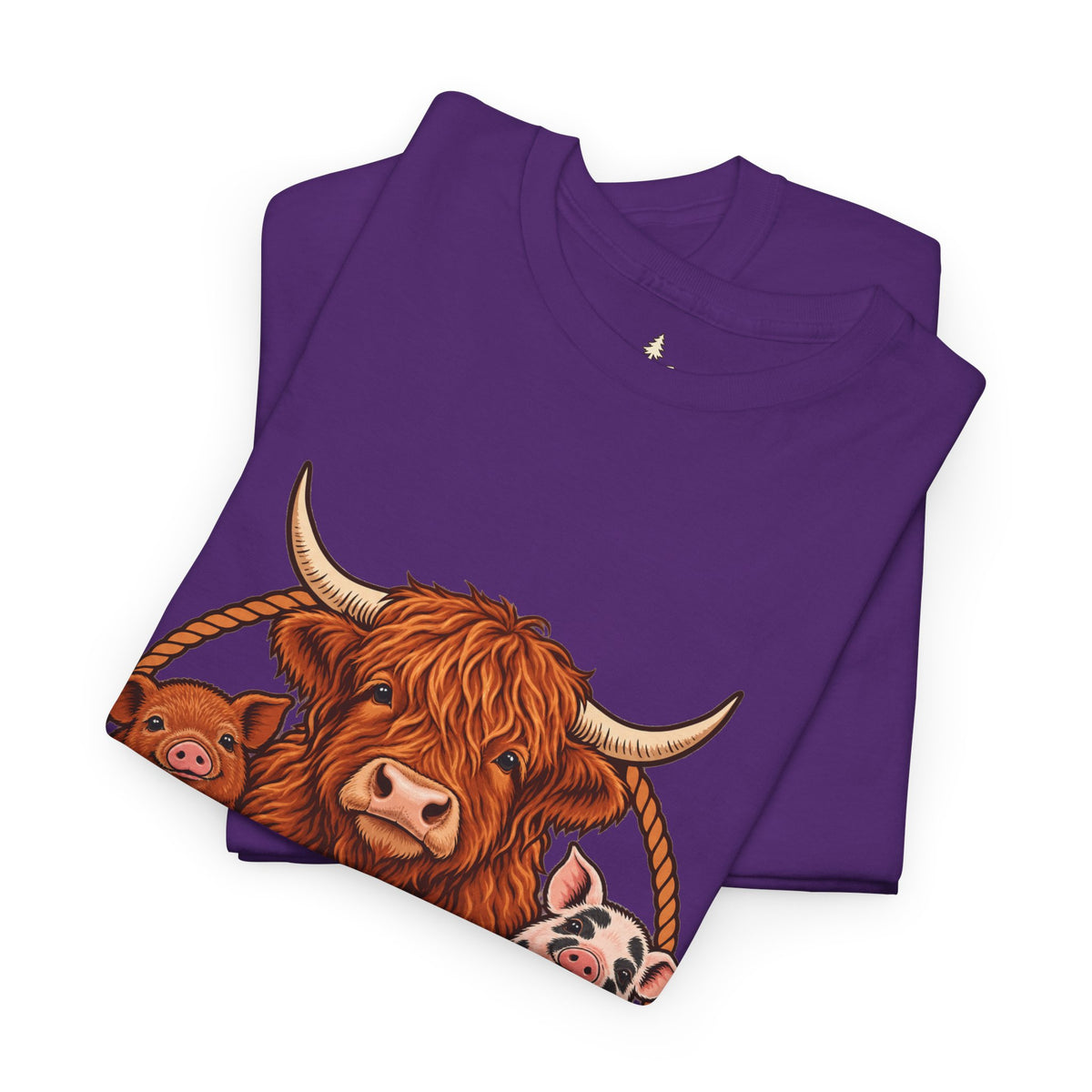Highland Cow & Pig Farm Tee — Pynelis "Moo & Oink" Vintage Farm Logo T-Shirt