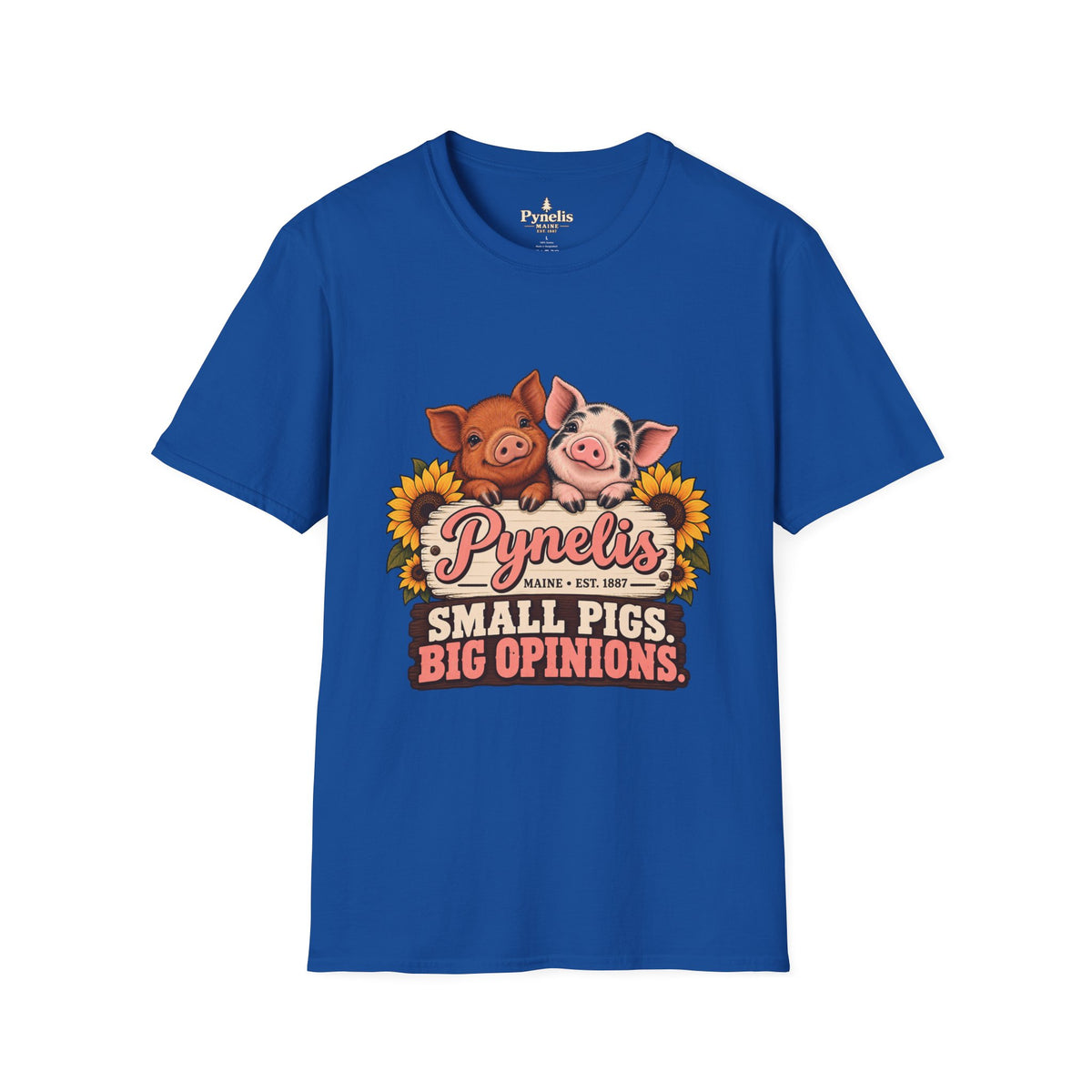 Small Pigs, Big Opinions T-Shirt — Cute Pig Cartoon Tee with Sunflowers