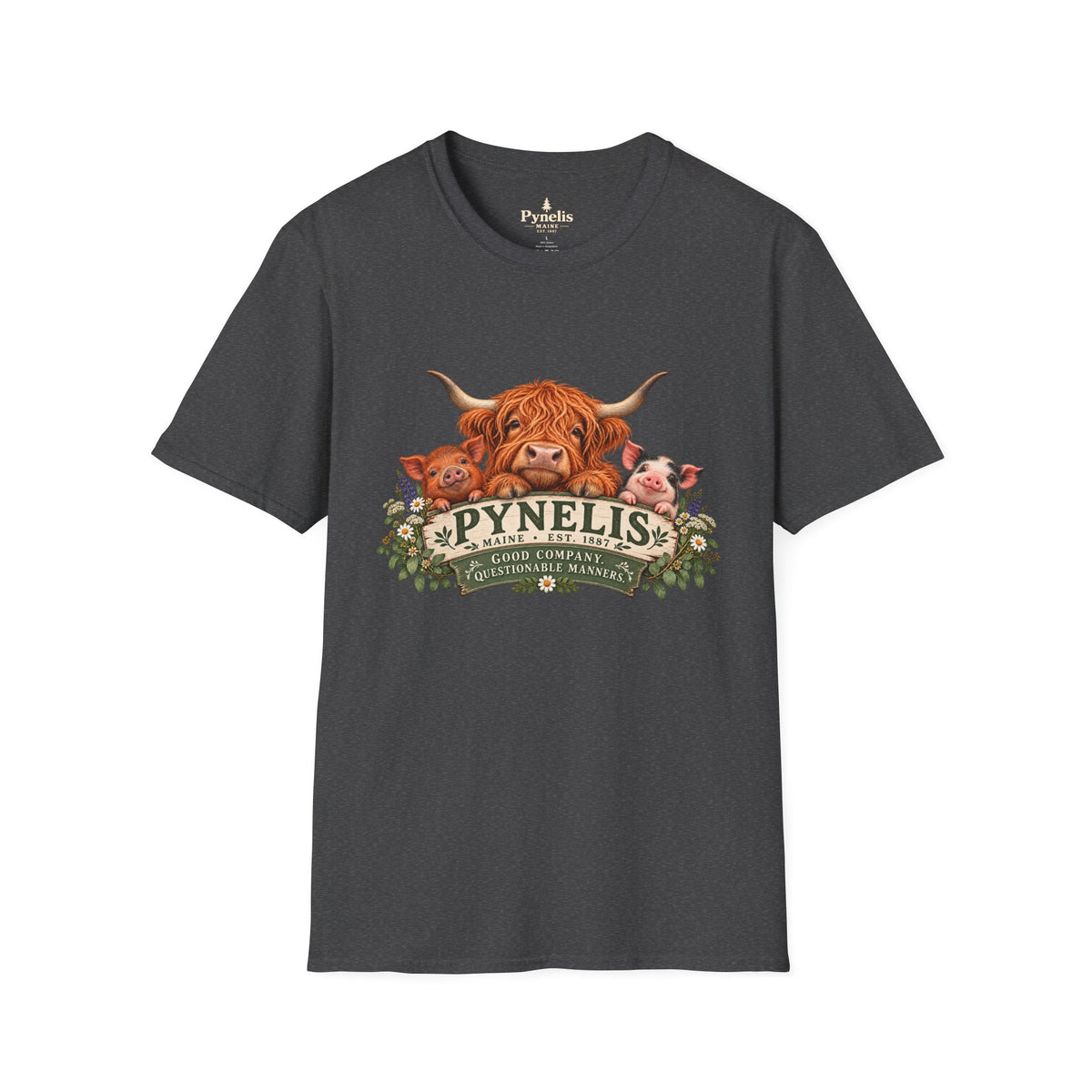 Highland Cow Family T-Shirt — "Pynelis" Floral Farm Animal Tee