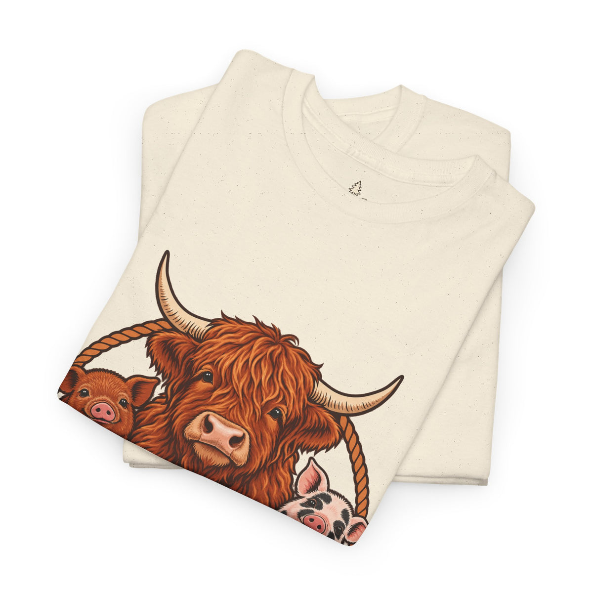 Highland Cow & Pig Farm Tee — Pynelis "Moo & Oink" Vintage Farm Logo T-Shirt