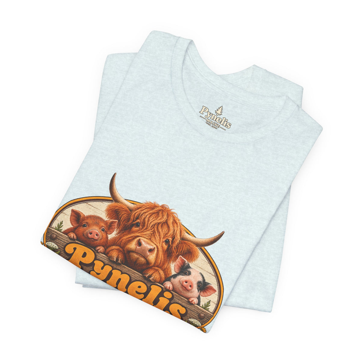 Highland Cow Farm T-Shirt — “Pynelis” Vintage Rustic Livestock Tee