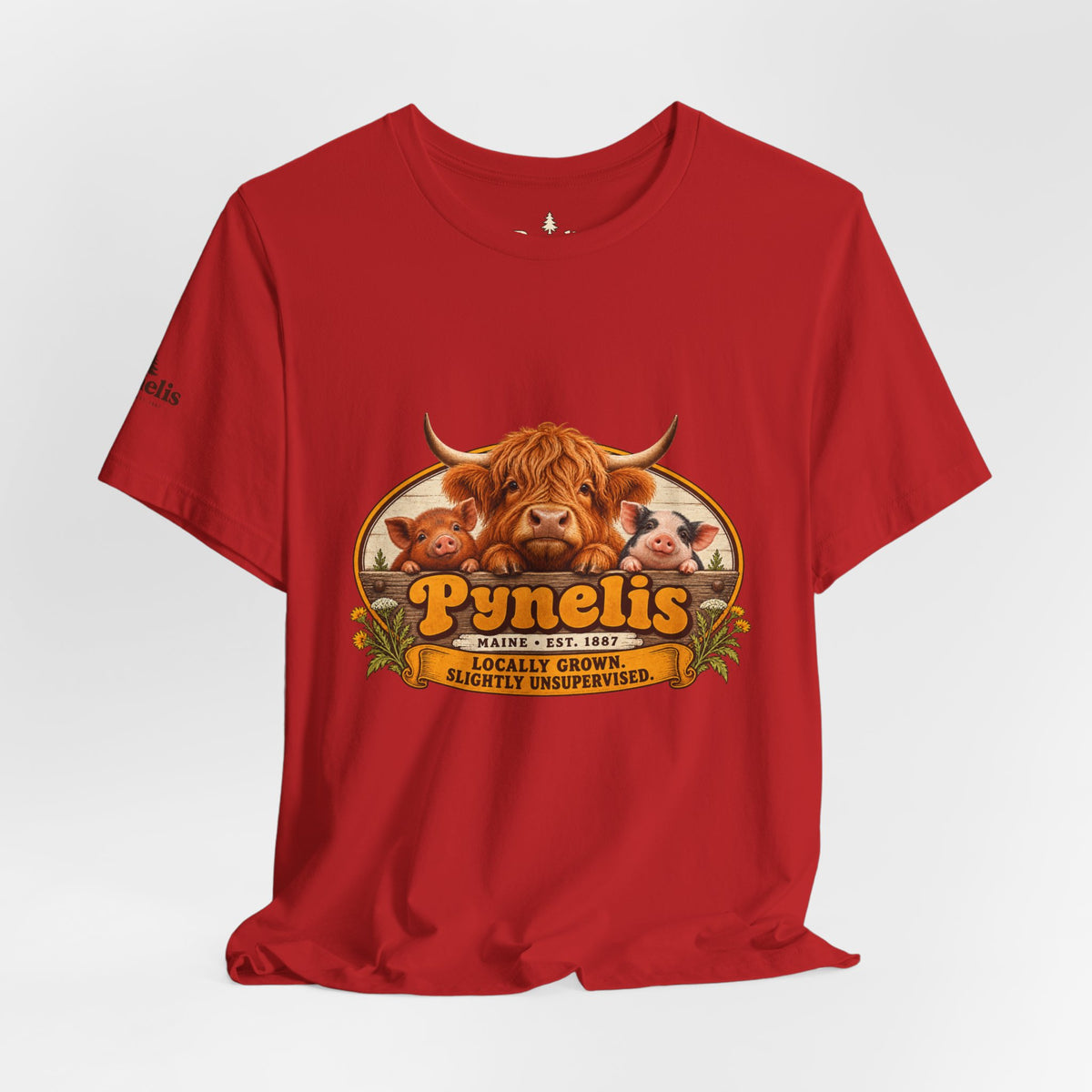 Highland Cow Farm T-Shirt — “Pynelis” Vintage Rustic Livestock Tee