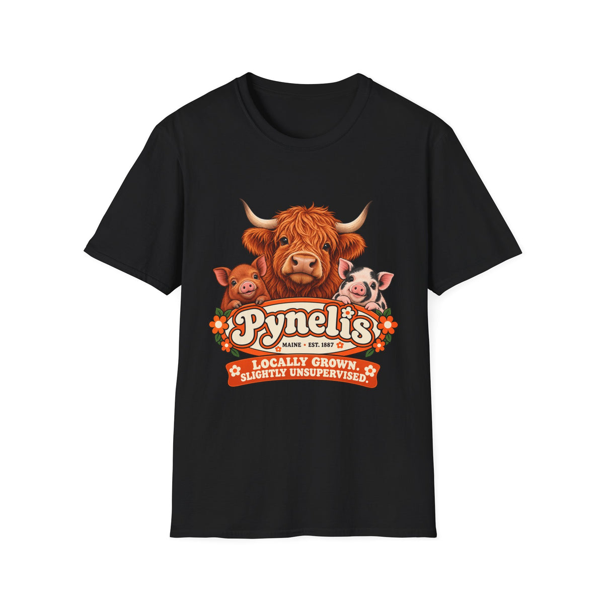 T-Shirt — 'Pynelis' Farm Animals Graphic Tee: Locally Grown, Slightly Unsurprised