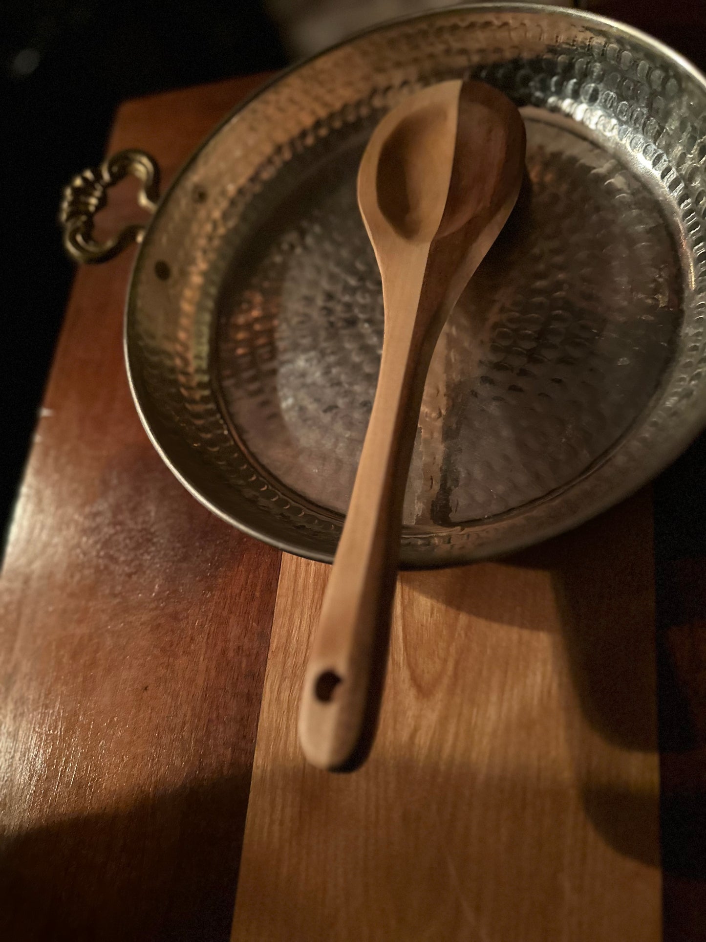 Maine Carved Half and Half Flame Birch and and African Walnut wide spoon